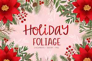 Holiday Foliage Watercolor Clipart