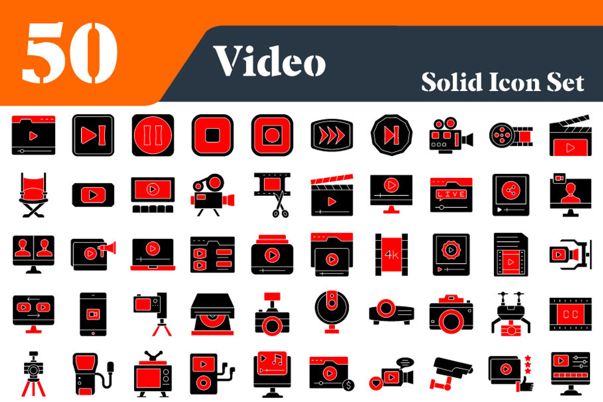 Video Solid Icons Bundle,, a Solid Icon by EllaMaiyaali (Photo 1 of 2)