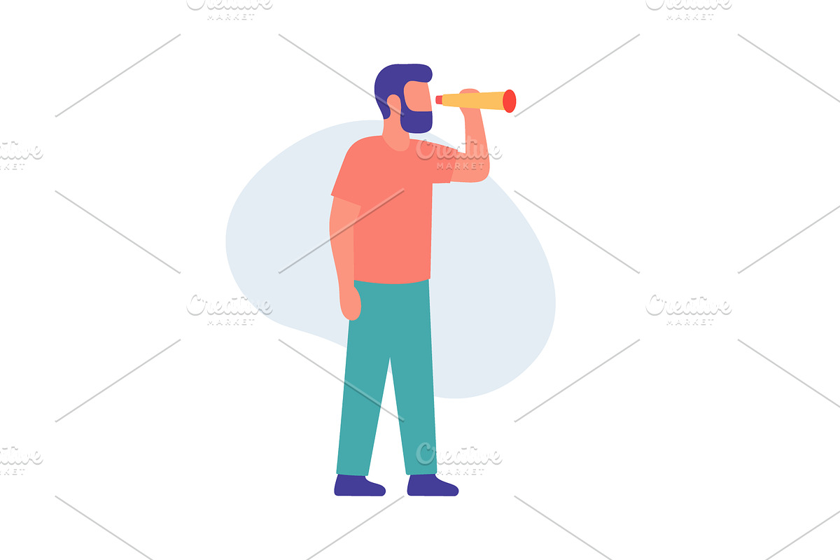 Man with beard holding a telescope, a Person Illustration by GraphiShop