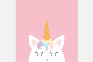 Cute Unicorn Head Face. Ice Cream.