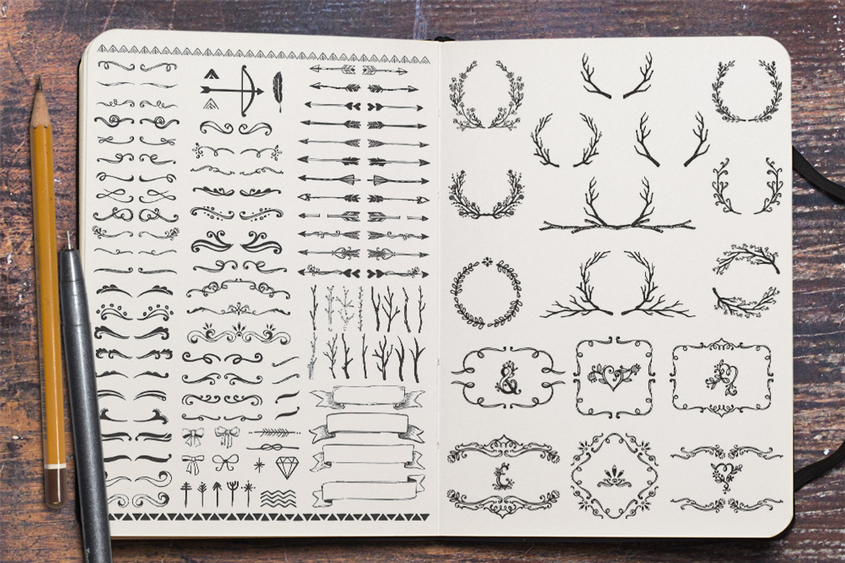 200 Vector Hand Drawn Elements, a Decorative Illustration by SasiHouse (Photo 2 of 4)