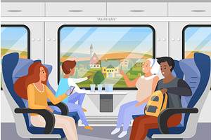 Family traveling in train, a Person Illustration by Lemberg Vector