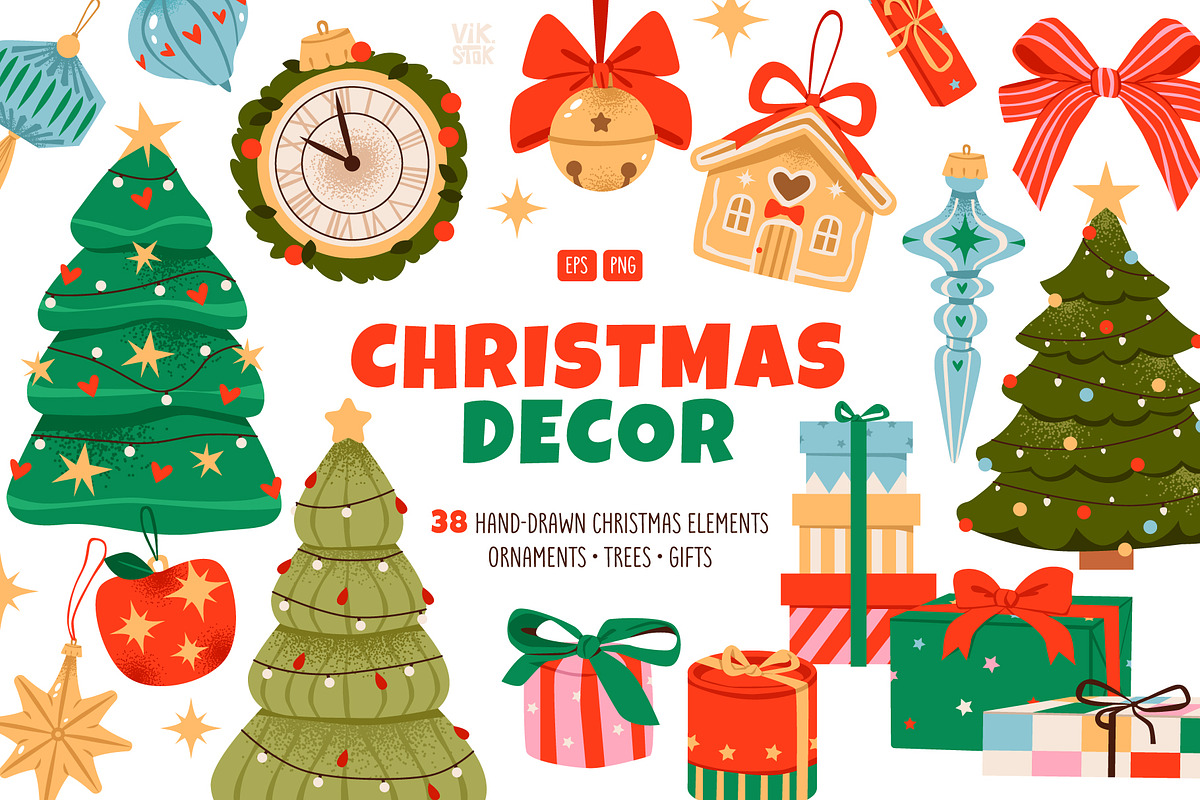 Christmas Decor Clipart Bundle, a Seasonal Illustration by vik.stock (Photo 1 of 8)