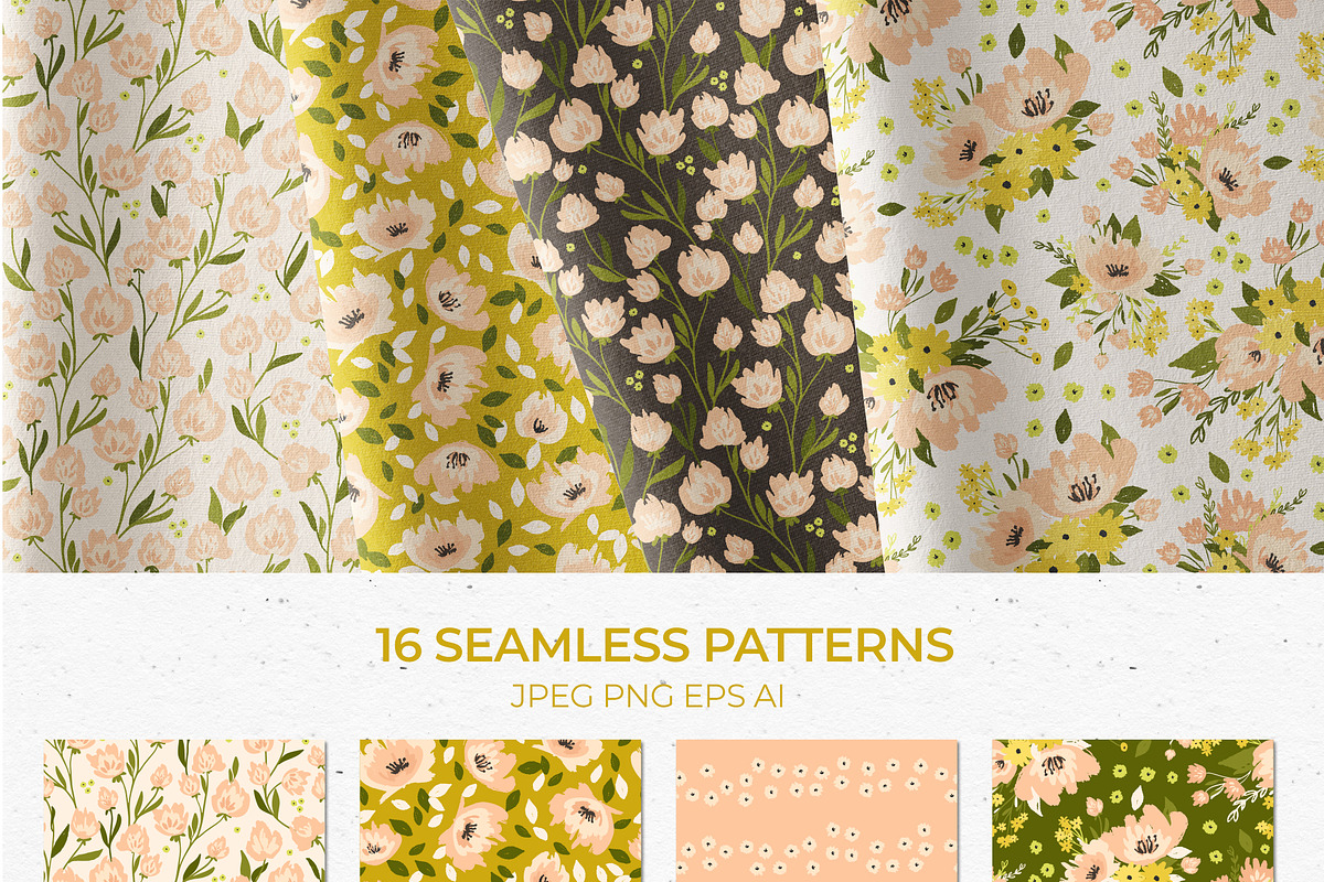 Flower Field pattern & clipart, a Background Graphic by Cozy pattern shop (Photo 4 of 7)