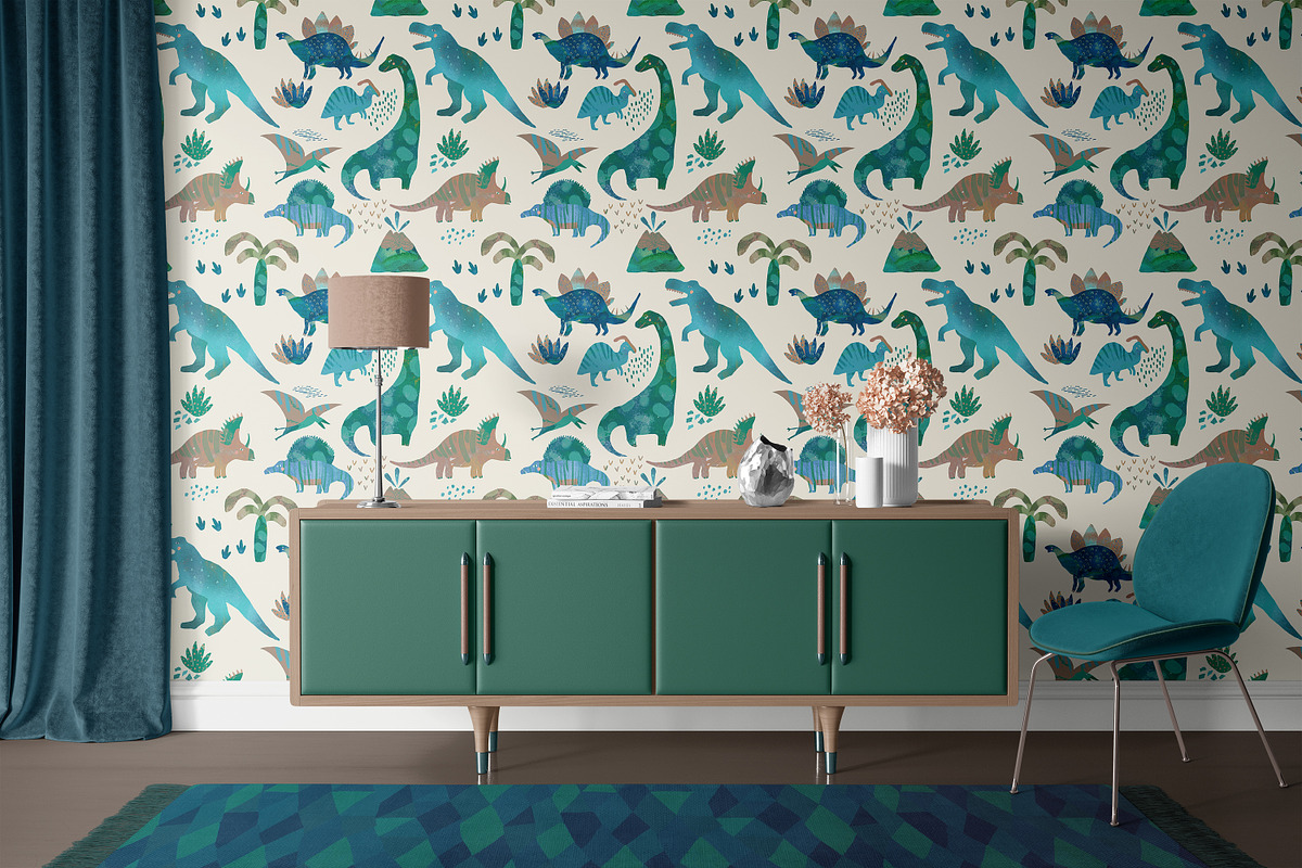DINOSAUR watercolor pattern, a Pattern Graphic by watercolor kamill (Photo 3 of 11)