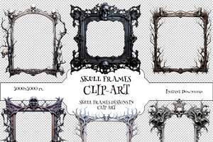 Gothic Skull Clip Art, Frames.