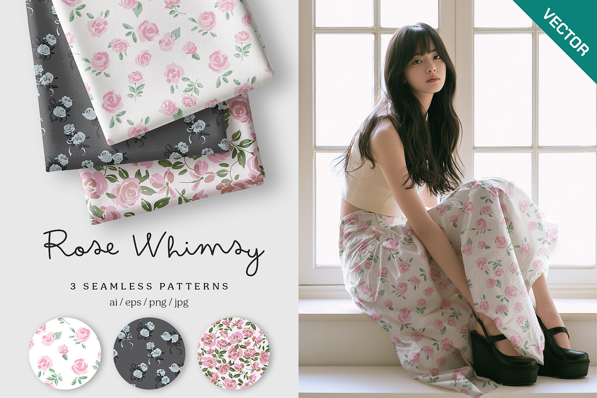 Rose whimsy seamless pattern set, a Pattern Graphic by Momosama Studio (Photo 1 of 5)