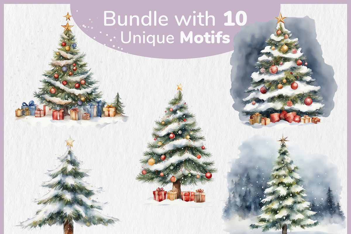 Snowy Christmas Trees Watercolor Art, a Decorative Illustration by Digital Dreamscaping (Photo 3 of 4)