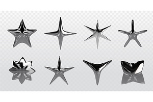 Chrome Y2k Stars Of Various Shapes