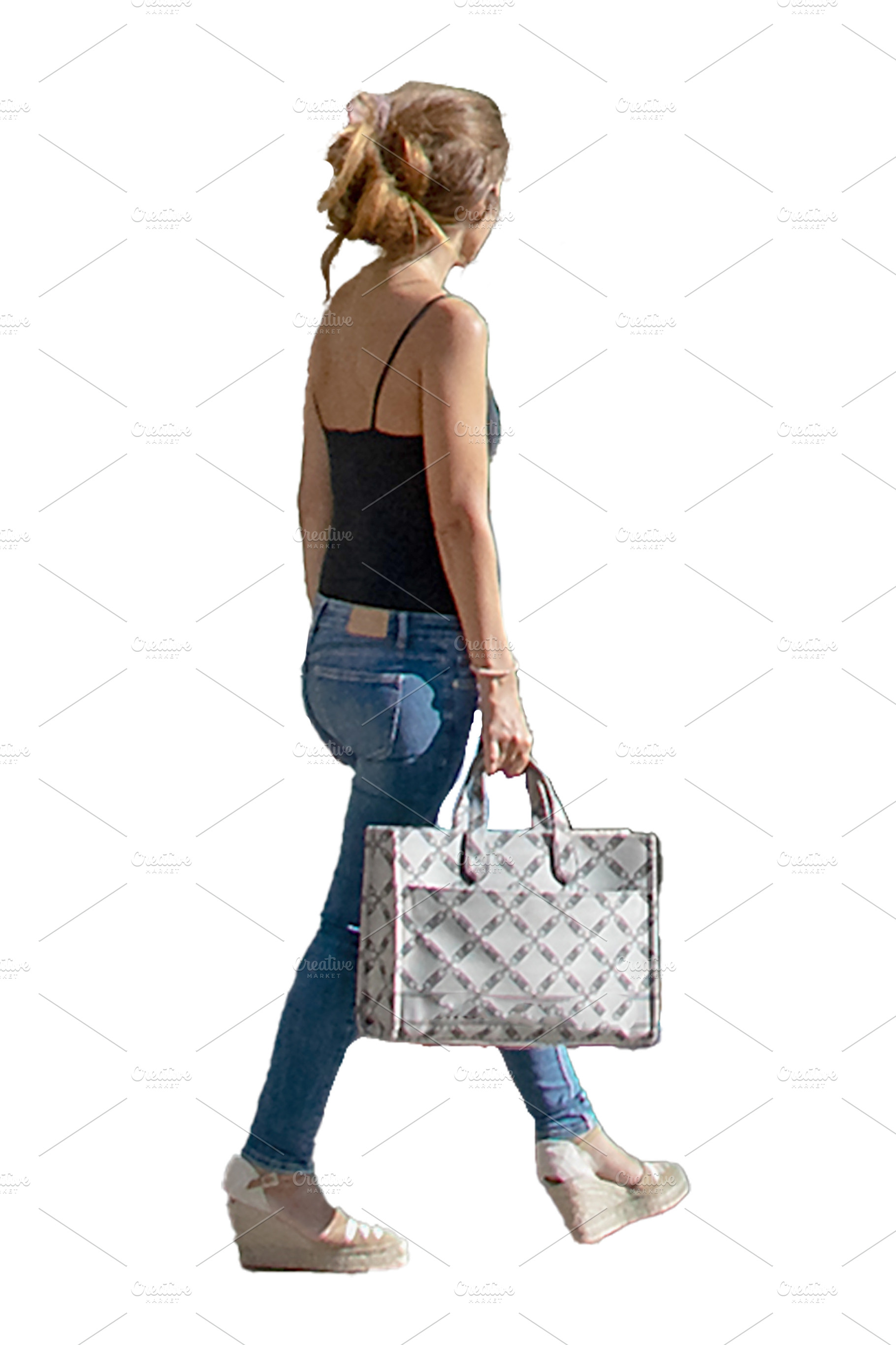 Isolated image of blonde mature woman with bag walking, a Person Photo by DanFLCreativo