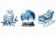 Watercolor Blue Christmas Clipart, an Illustration by Craft Nest (Thumbnail 5 of 6)