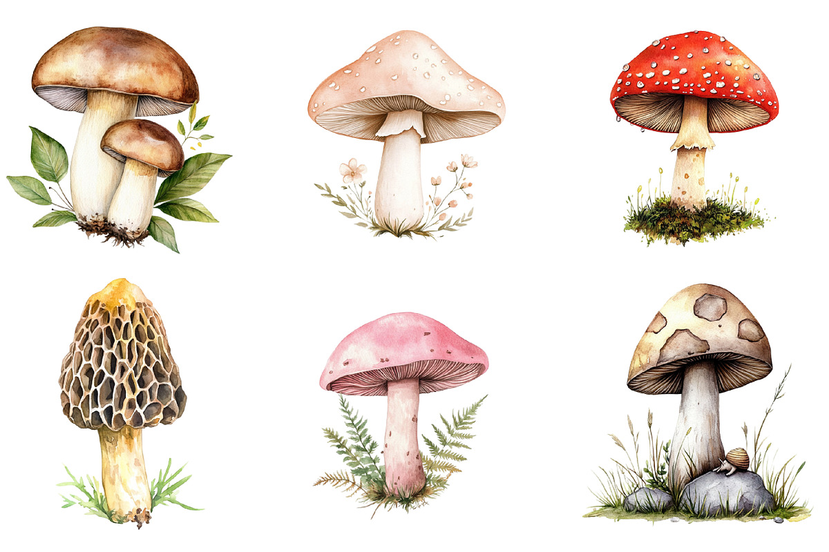Rustic Spring Mushrooms Clipart, an Illustration by SinaCreation (Photo 2 of 5)