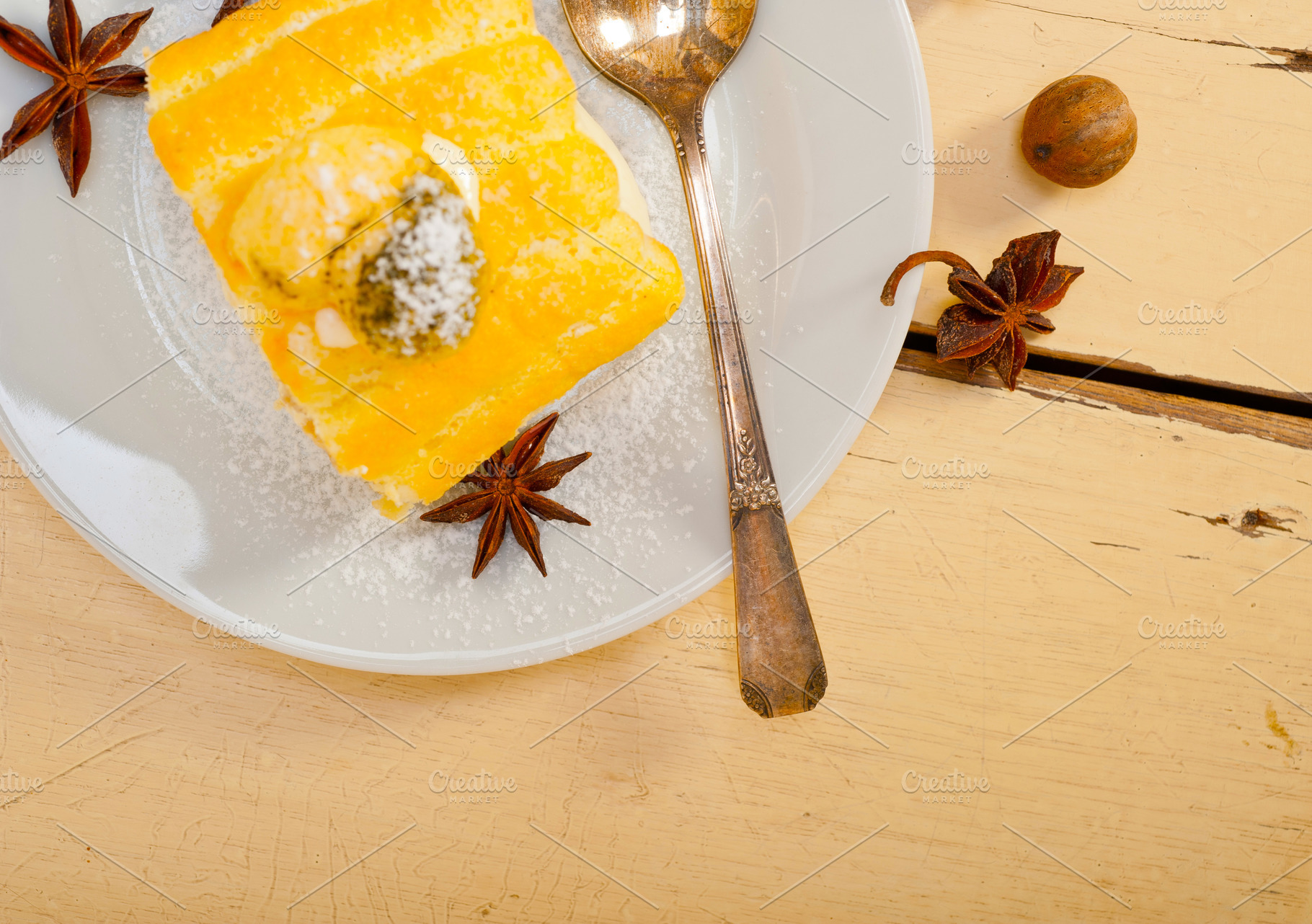 cream roll cake dessert and spices, a Food & Drink Photo by keko64