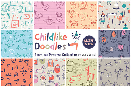 CHILDLIKE DOODLES seamless patterns