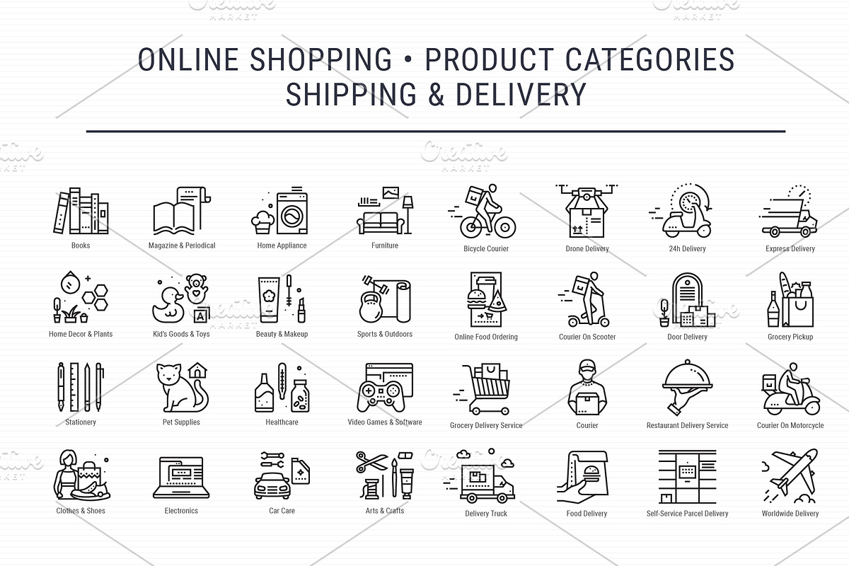 Retail Business, Shopping Icons Set, an Outline Icon by Nuburu (Photo 2 of 5)