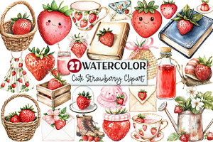 Cute Cottagecore Strawberry Clipart, an Illustration by Rose Art