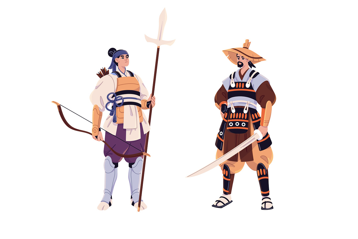 Samurais, warriors in armor set, a Person Illustration by PaperTrident (Photo 4 of 4)