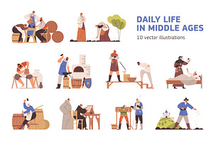 Daily life of medieval people set, a Person Illustration by Good Studio