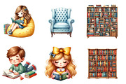 Library Kids Clipart Watercolor Book, an Illustration by CreationArt (Thumbnail 3 of 7)