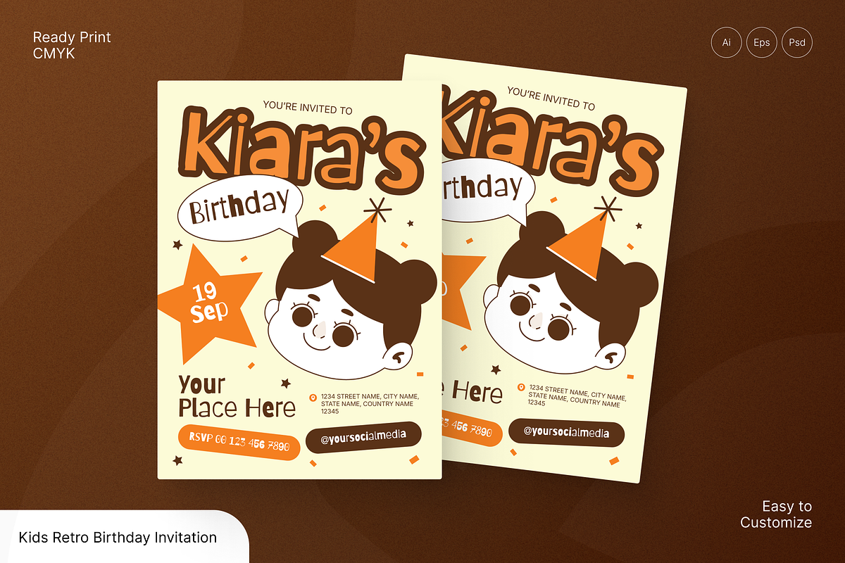Kids Retro Birthday Invitation, a Flyer Template by Annora Studio (Photo 1 of 6)