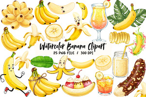 Watercolor Banana Clipart, an Illustration by Libby Wishes