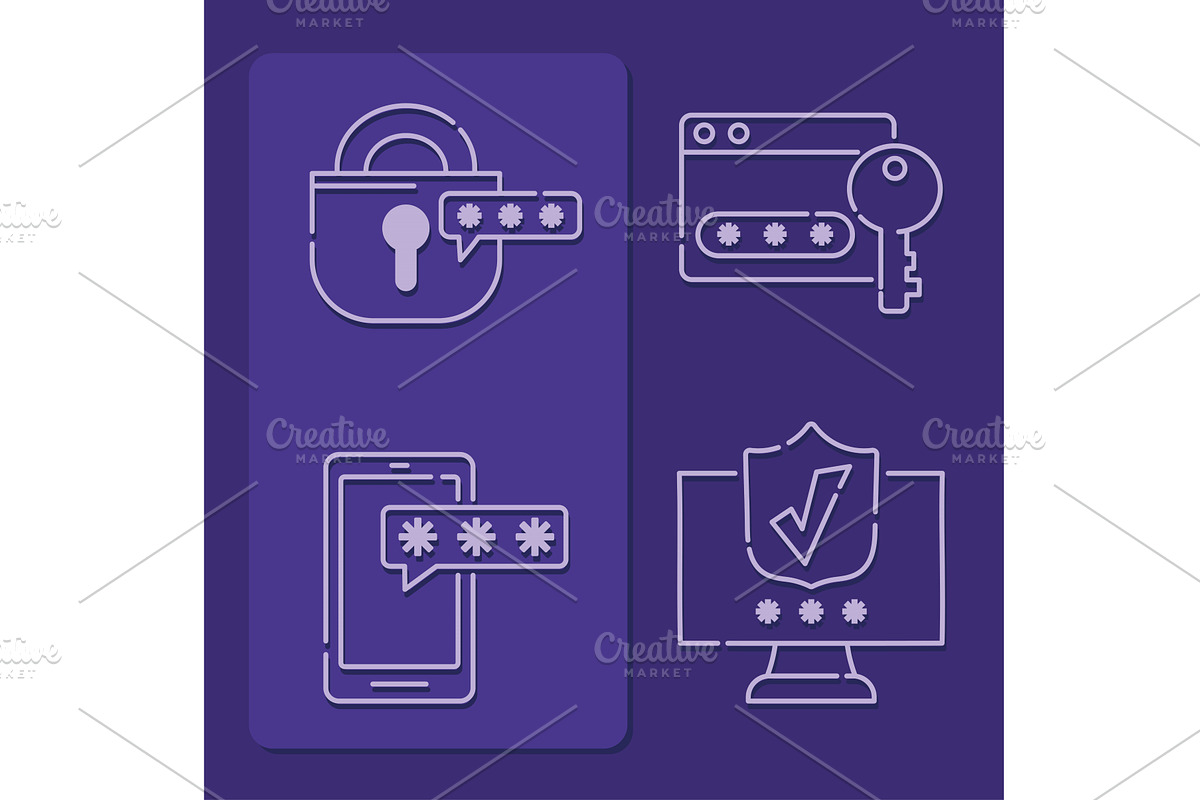cyber security four icons, a Technology Illustration by studiogstock