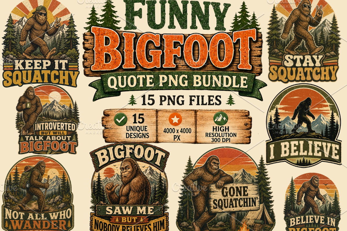 Funny Bigfoot Quote Bundle, a Seasonal Illustration by Tanya Kart (Photo 1 of 5)