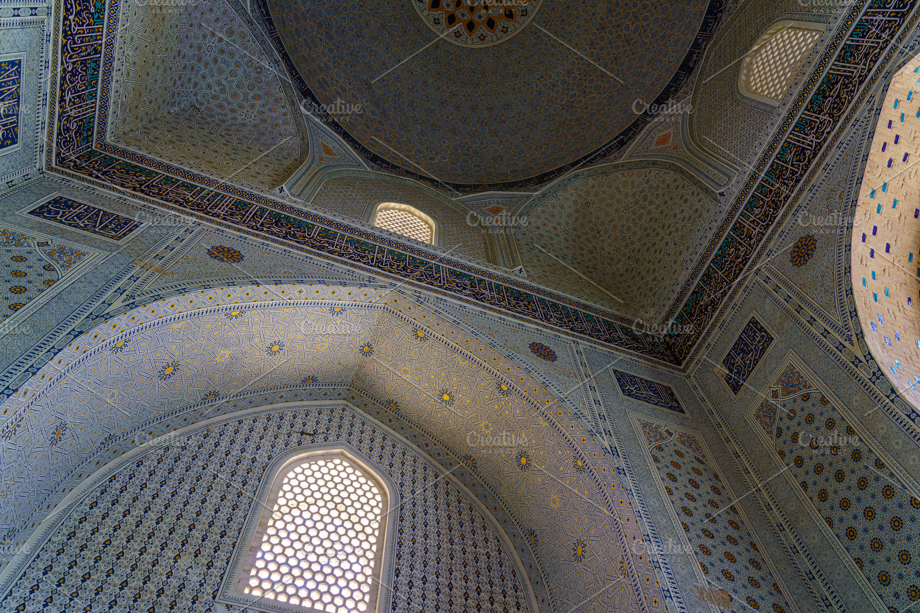 Ornament of the dome and interior of the Bibi Hanum mosque in Sa, an Abstract Photo by Eugene_Photo