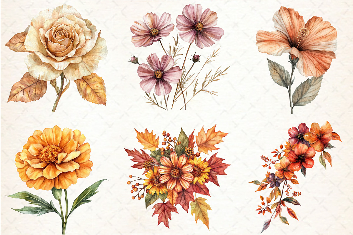 Watercolor Fall Flower Clipart, an Illustration by Libby Wishes (Photo 6 of 7)