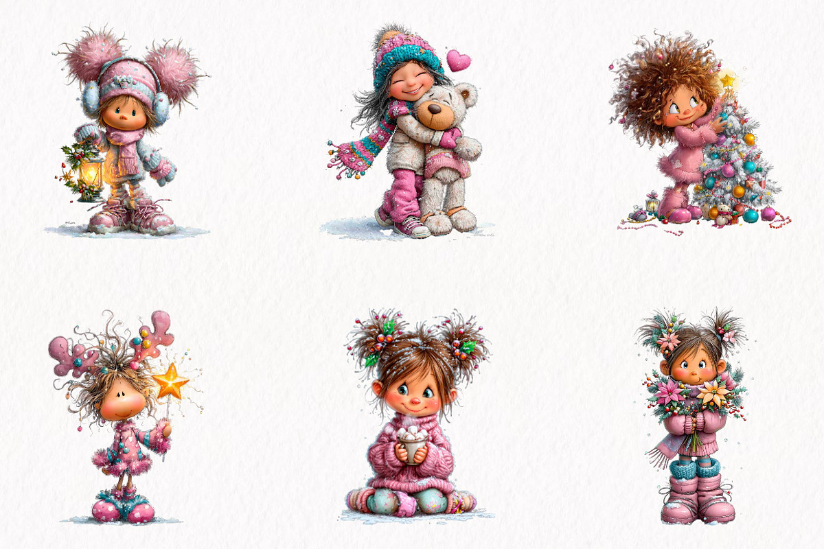 Whimsical Christmas Girl Clipart, a Seasonal Illustration by fashionaddict (Photo 2 of 7)