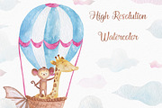 Hot Air Balloons Watercolor Clipart, an Animal Illustration by LeMagiqueBoutique (Thumbnail 5 of 6)