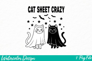 Black Cat Halloween Png, Ghost Cat, an Illustration by Watercolor design