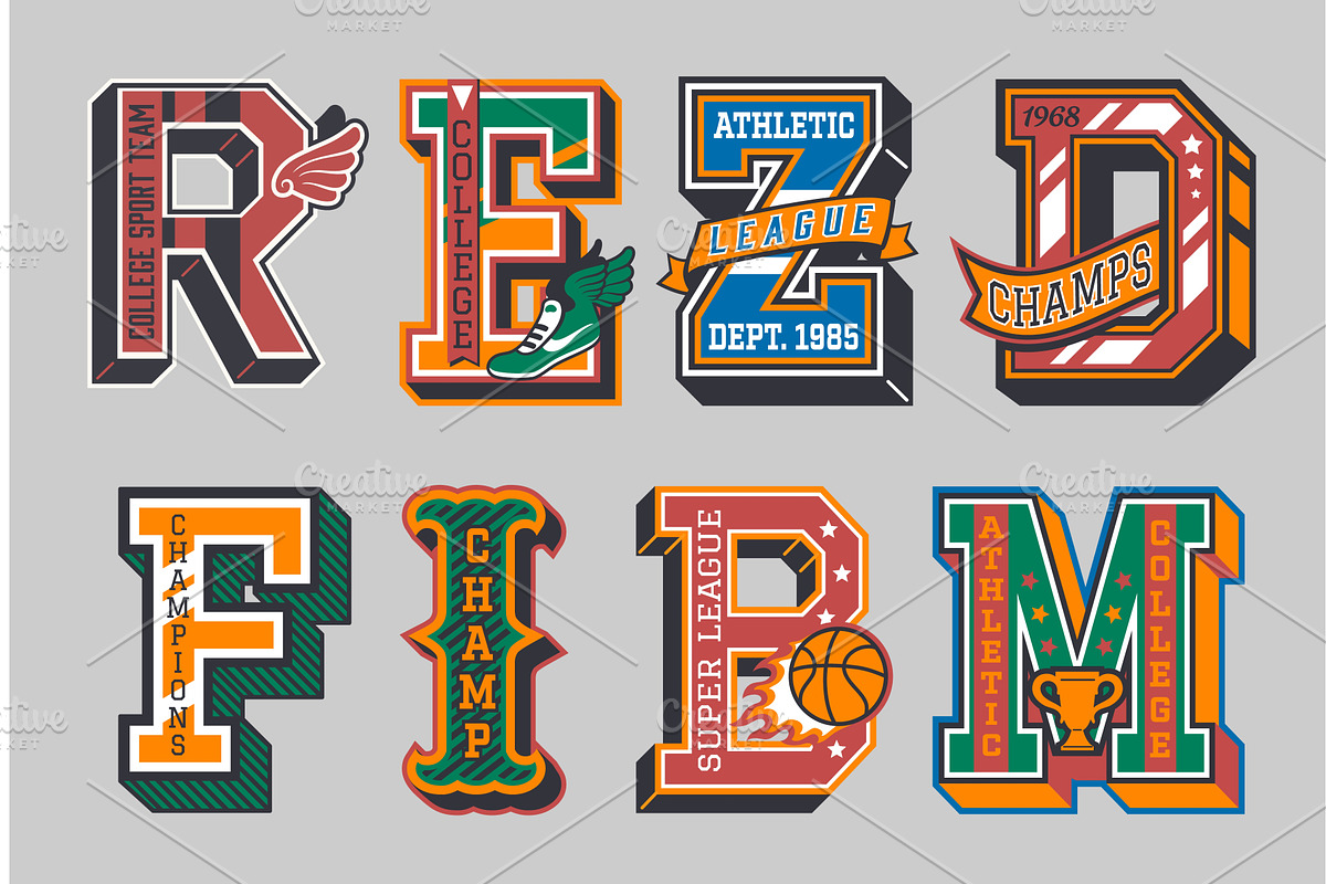 Varsity sport patch label letters, a Sport Illustration by Vector Tradition