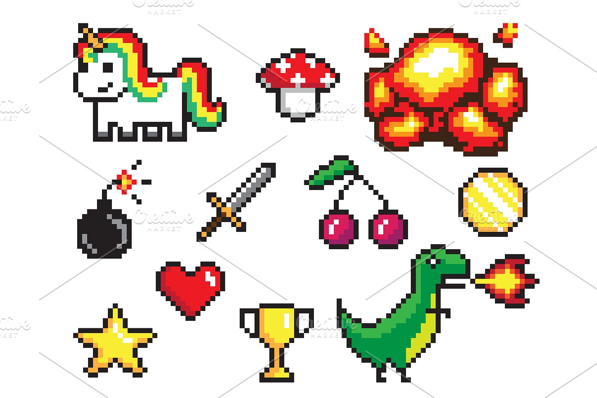 Collection of Pixel Objects Vector Illustration, an Object Graphic by ...