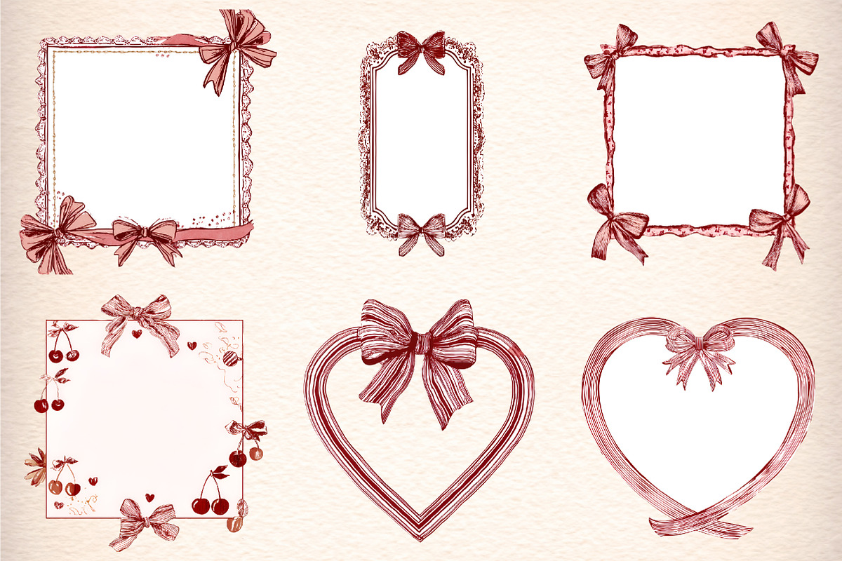 Romantic Bows Frames Patterns, an Illustration by Digital Artistic99 (Photo 3 of 9)