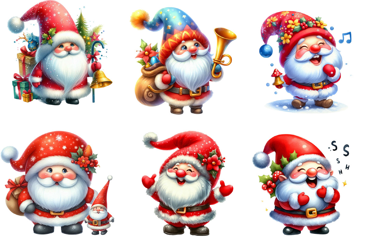 Watercolor Christmas Gnomes Clipart, a Person Illustration by Libby Wishes (Photo 3 of 5)