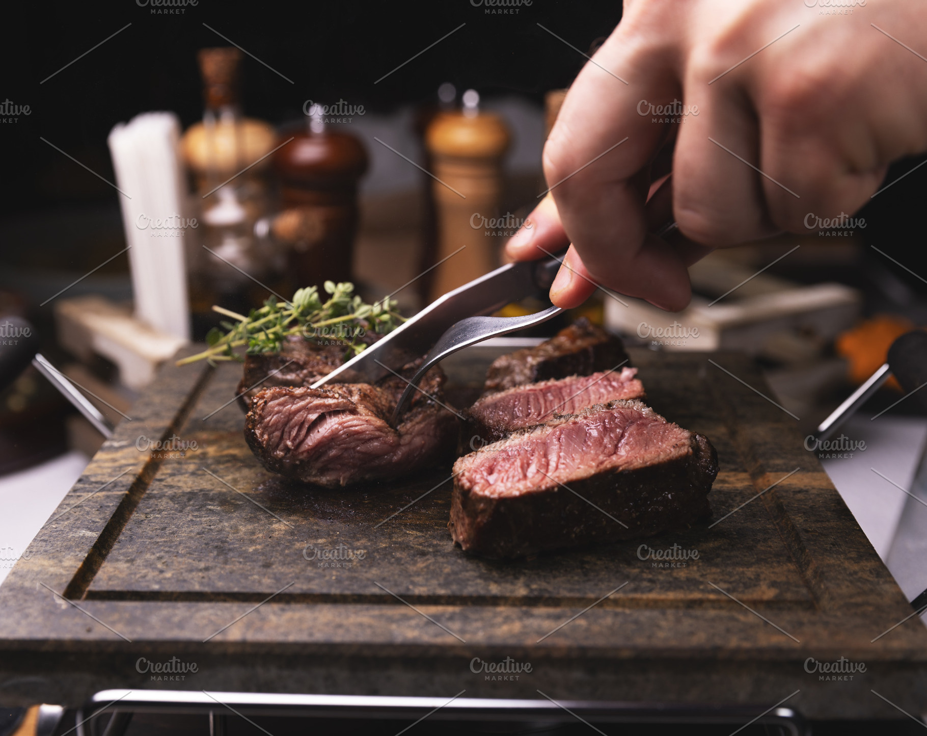 Grilled medium rare steak, a Photo by Grafvision photography