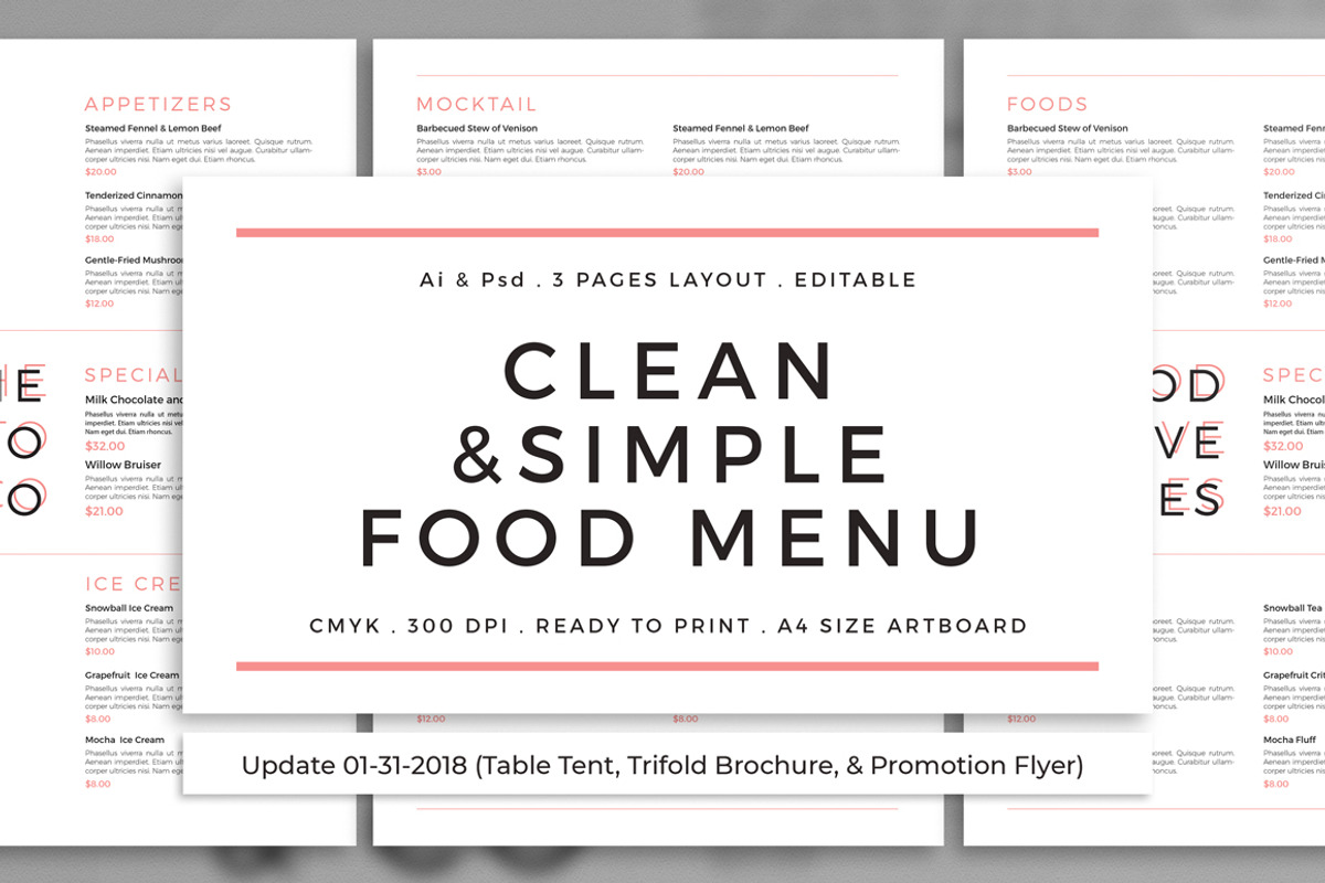 Clean & Simple Food Menu + Update, a Flyer Template by The Good Store (Photo 1 of 11)
