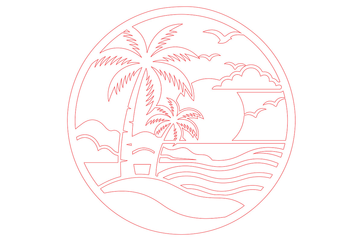 Tropical Beach Circle Laser Cut SVG, an Object Graphic by DreamCafeArt (Photo 3 of 3)