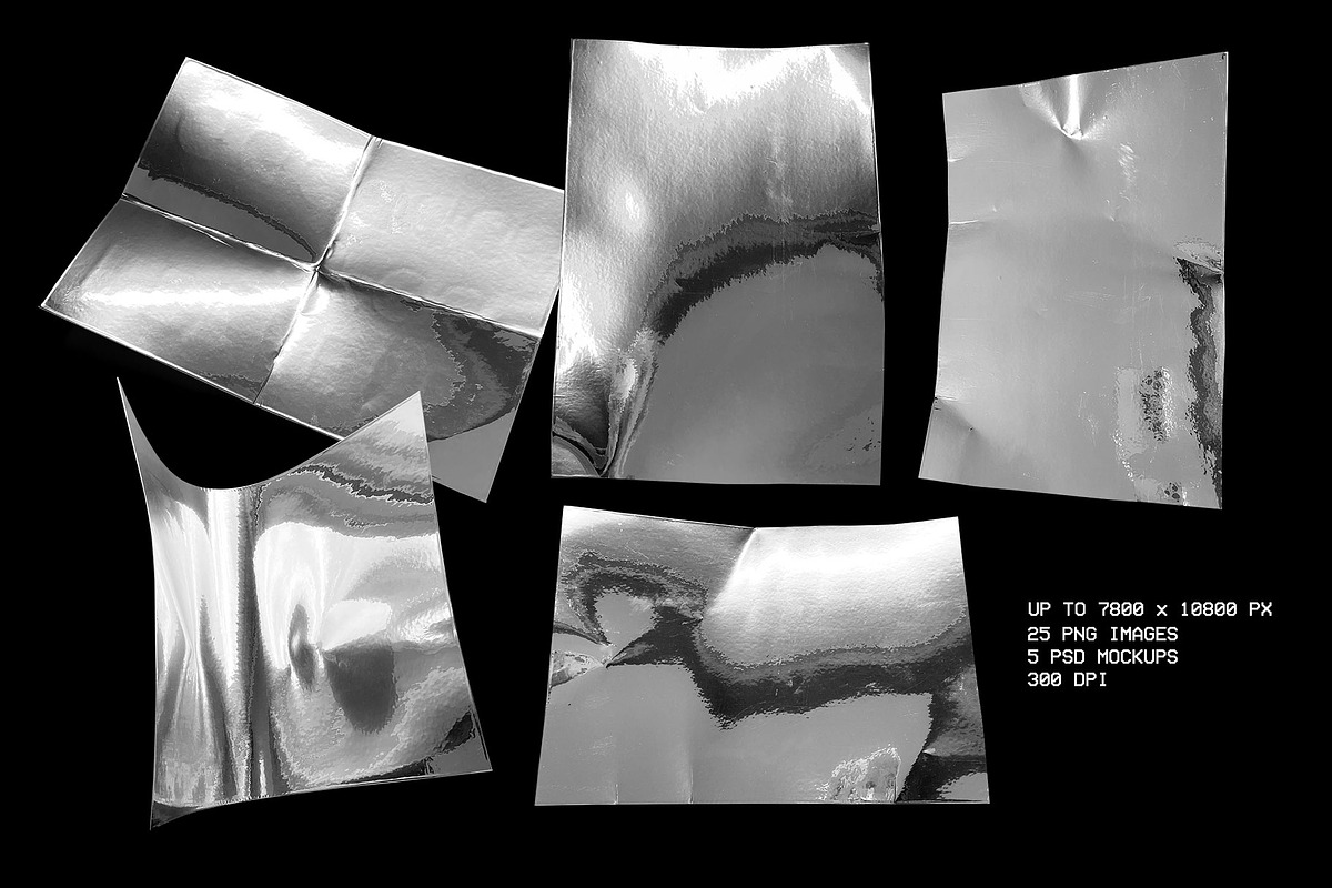 Silver Paper Textures + 5 Mockups, a Texture Graphic by Marie T (Photo 3 of 17)