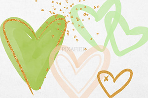 Green Watercolour Gold Glitter Heart