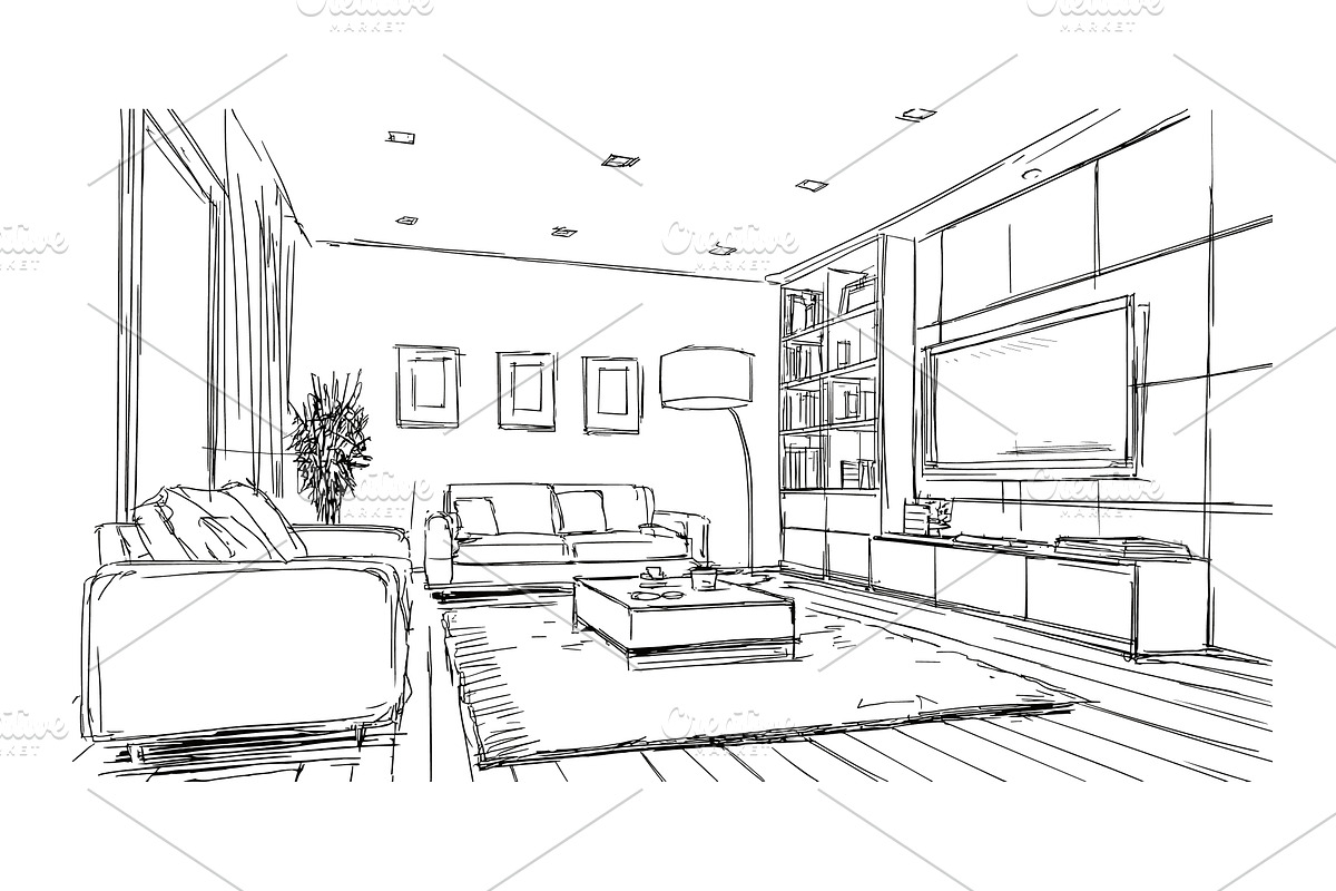 Living room sketch. Home interior, an Object Illustration by Stock-Smart-Start