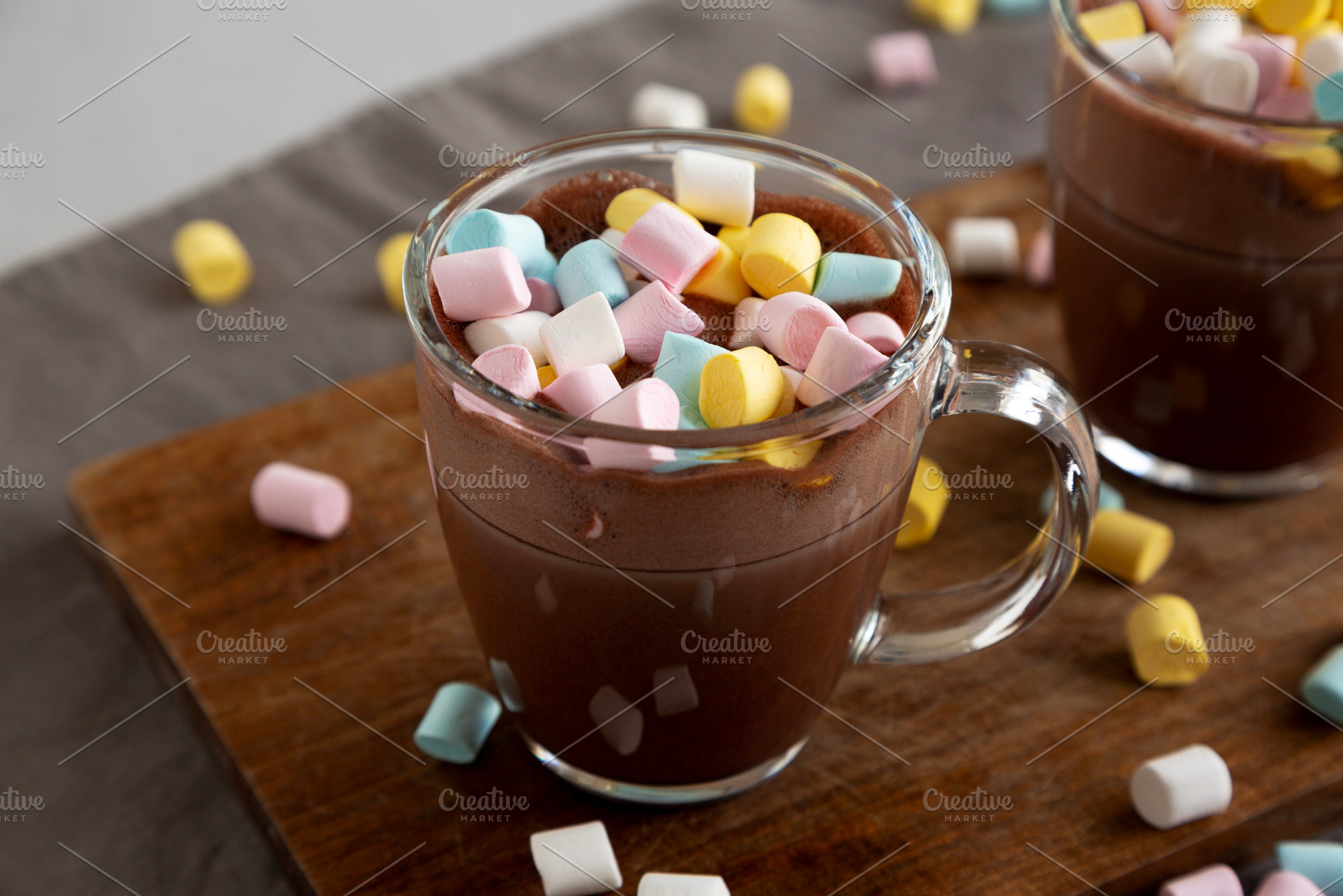 Warm Chocolate Cocoa in Mugs with Colorful Marshmallows, side vi, a Food & Drink Photo by LiudmylaChuhunova