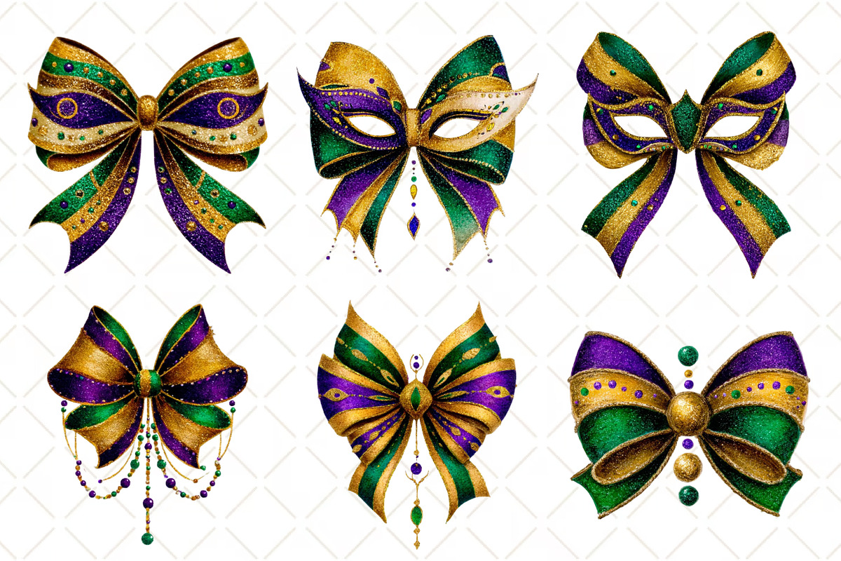 Mardi Gras Bow Coquette Bow, an Illustration by Black Bird Studio (Photo 3 of 6)