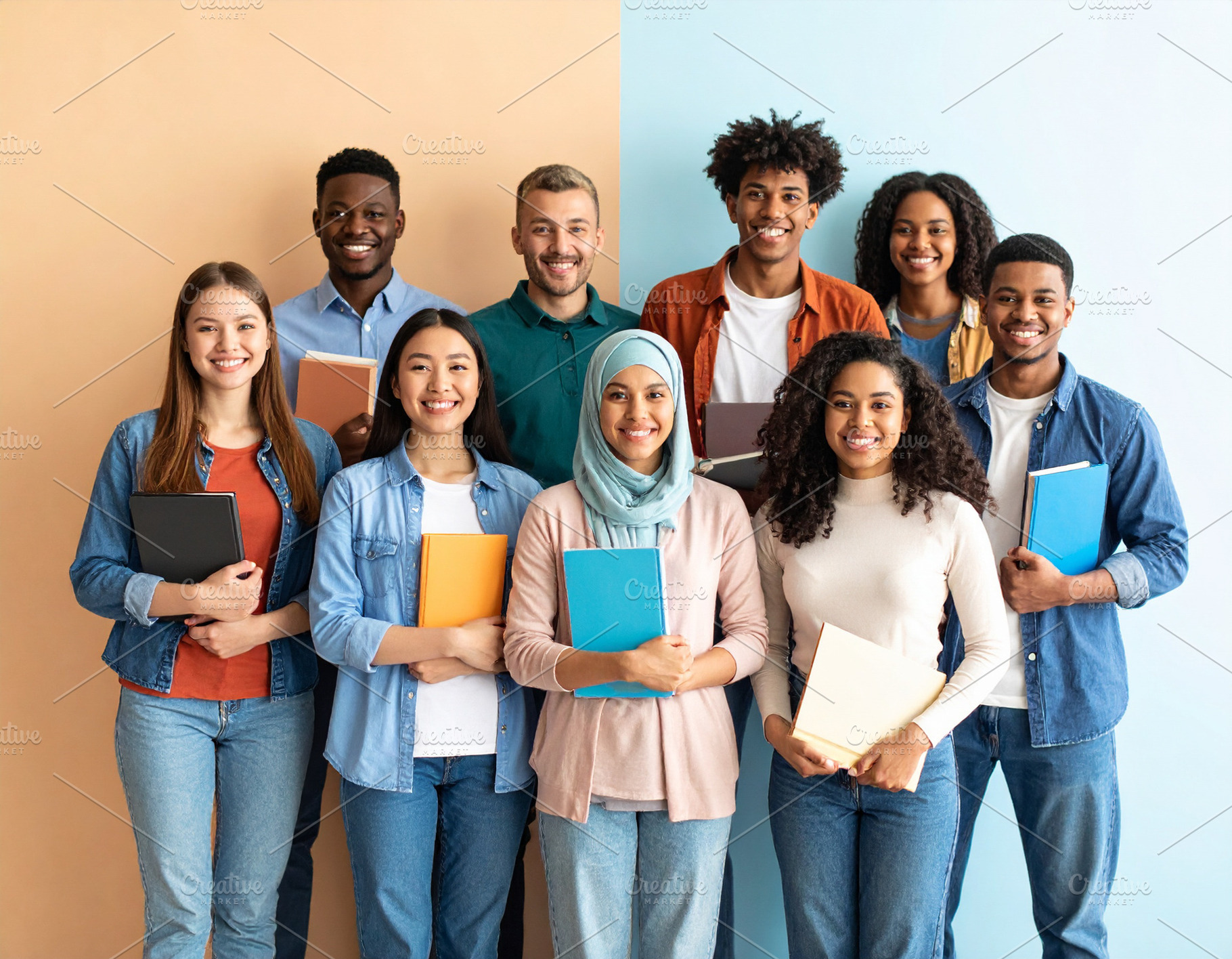 Diverse students with different skin tones posing for a photo, a School & Education Photo by DanFLCreativo