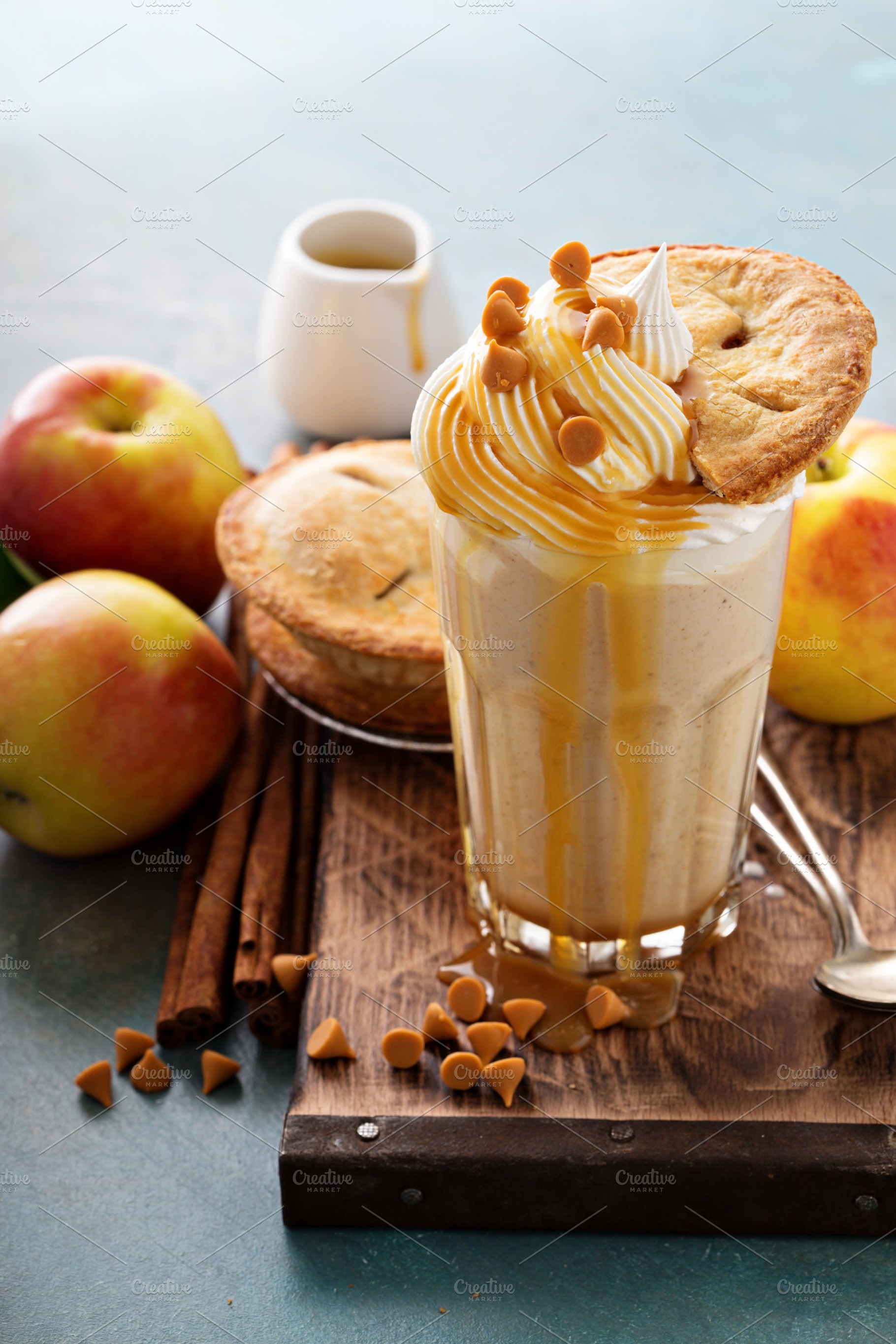 Apple pie milkshake with syrup stock photo containing apple and pie, a Food & Drink Photo by farwasser
