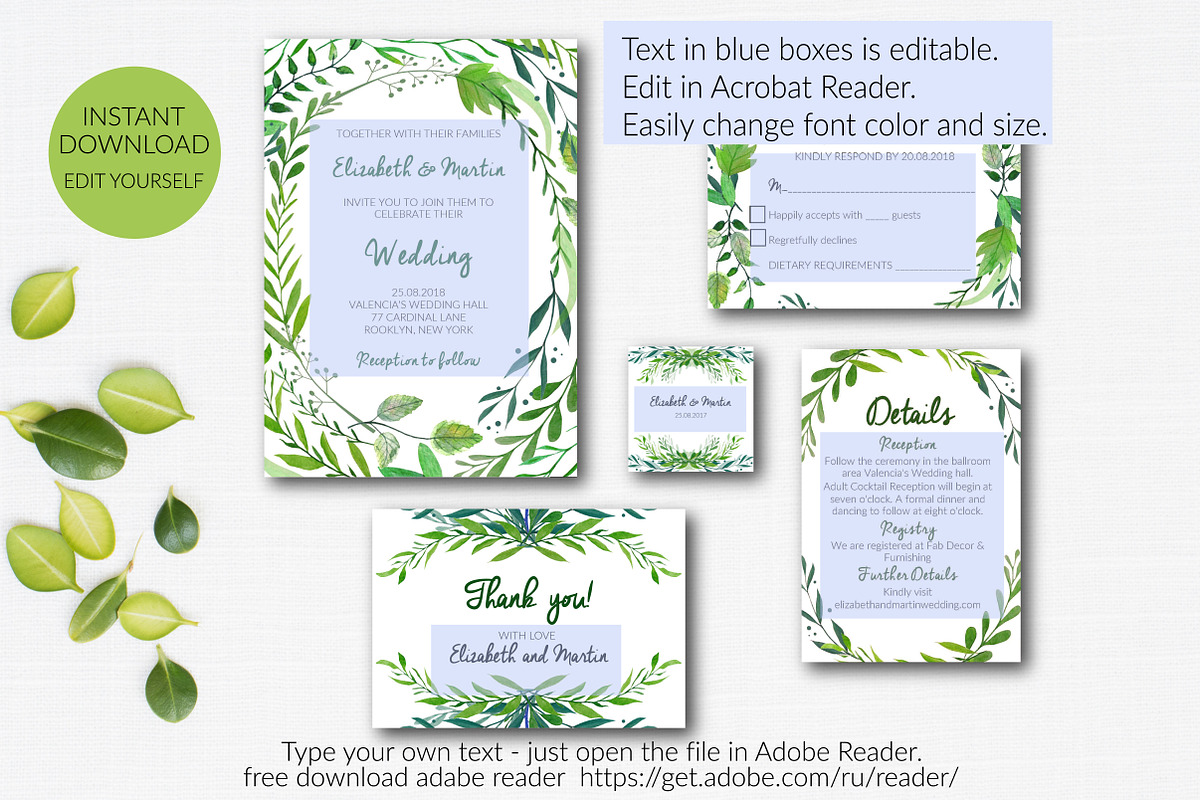 Wedding Invitation Set Template, an Invitation Template by Annakristal (Photo 2 of 4)