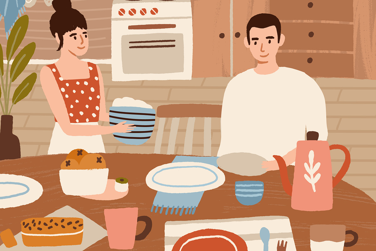 Couple preparing for family dinner, a Person Illustration by Good Studio (Photo 2 of 3)