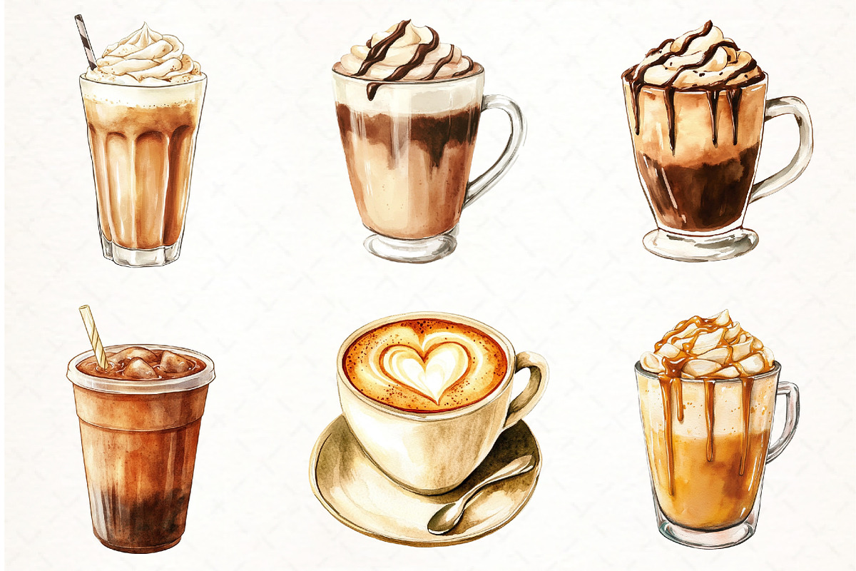 Watercolor Coffee Drinks Clipart, an Illustration by Watercolor design (Photo 3 of 4)