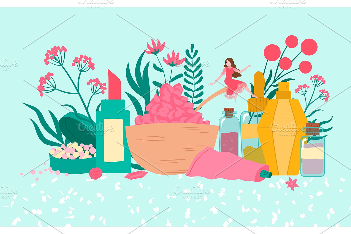 Organic cosmetics with plants, a Decorative Illustration by RocketArt